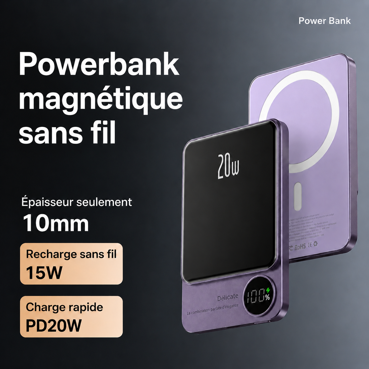 Powerbank magnétique compatible MagSafe pour iPhone et Android